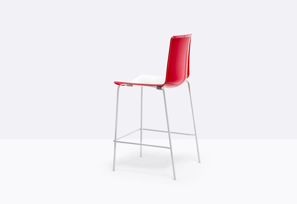 rdeč barski stol tweet s kovinskim podnožjem v beli barvi