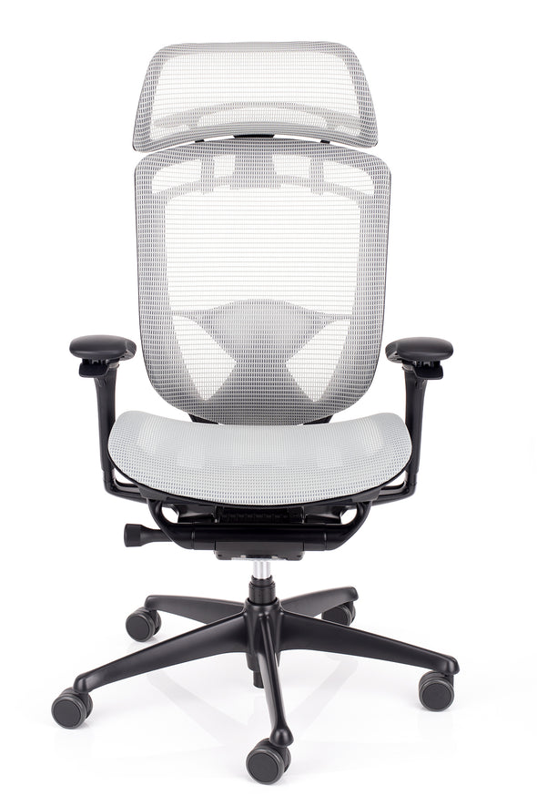 Elegantni ergonomski stol contessa z vzglavnikom v mreži sive barve za maksimalno zračnost in udobje