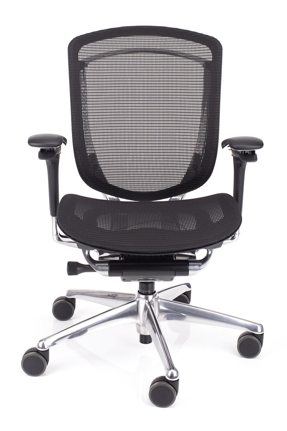 Prefinjeni stol contessa brez vzglavnika v mreži črne barve z ergonomsko oblikovanim sedežem za maksimalno udobje