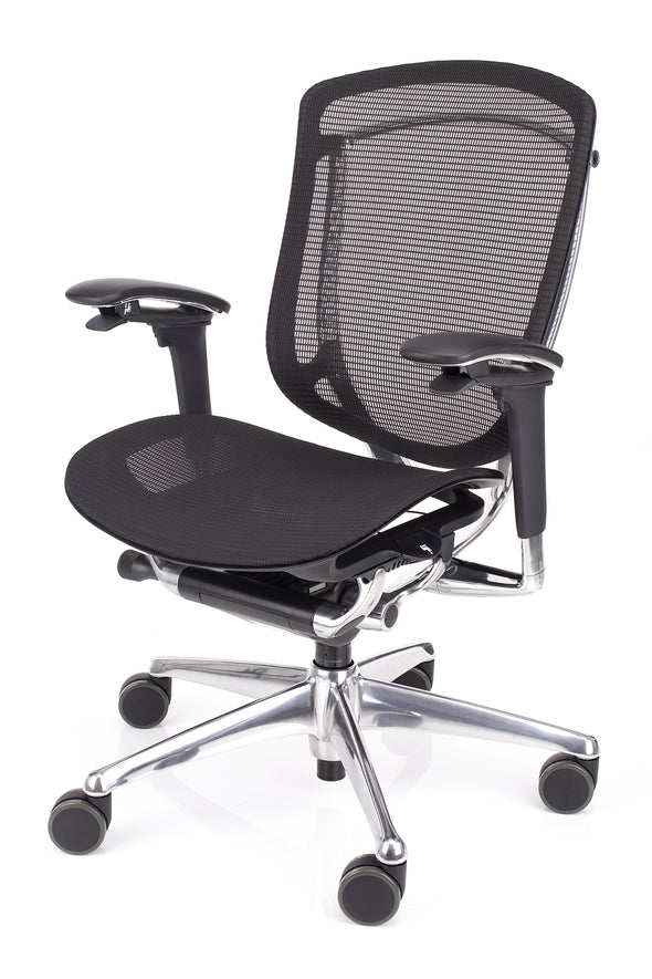 Kakovosten pisarniški stol contessa brez vzglavnika v mreži črne barve z drsno ploščo sedeža za nastavitev po globini
