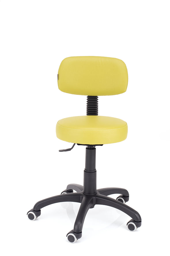 Večnamenski stol jurček v blagu rumene barve primeren za ordinacije ali delavnice