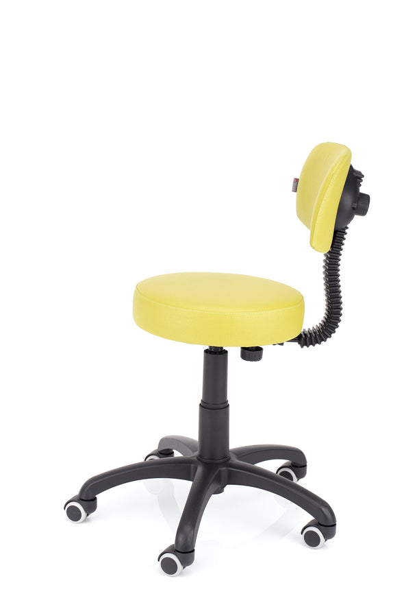 Delovni stol jurček v blagu rumene barve z močnim podnožjem katero zagotavlja stabilnost in trajnost