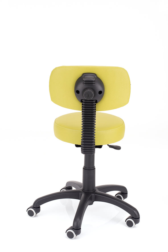Praktični stol jurček v blagu rumene barve z naslonom nastavljivim po višini in globini
