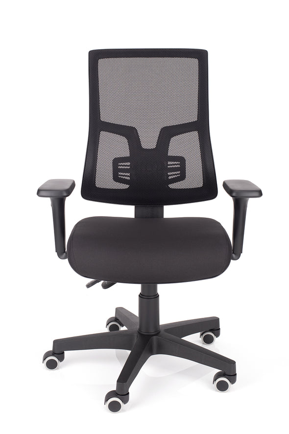 Kakovosten pisarniški stol orion z naslonom v mreži in ergonomsko oblikovanim sedežem v kvalitetnem blagu črne barve