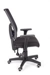 Kakovosten delovni stol orion z naslonom v mreži in sedežem v blagu črne barve z ergonomskimi ročnimi opirali