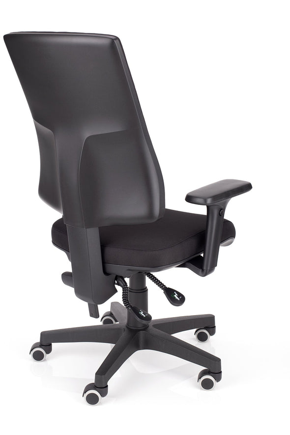 Ergonomski otroški delovni stol orion v blagu črne barve z kvalitetnim pvc podnožjem katero zagotavlja stabilnost