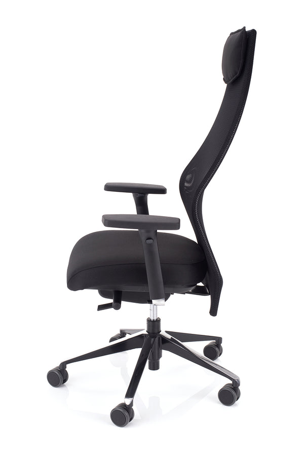 Udobni pisarniški stol dynamic elegance v črni barvi z ergonomsko oblikovanim naslonom s poudarjeno ledveno podporo