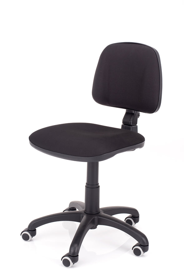 Otroški pisarniški stol gama v blagu črne barve z nižjim naslonom za nezahtevne uporabnike