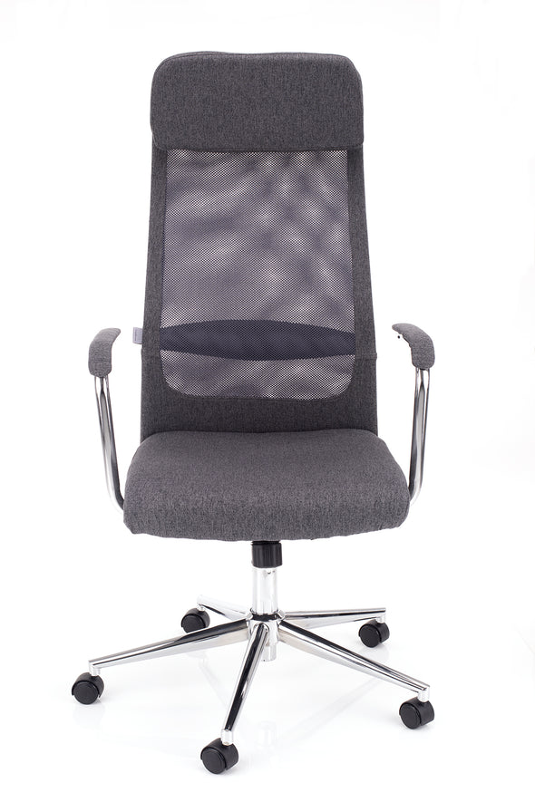 Kvalitetni pisarniški stol simpl v temno sivi barvi z udobnim sedežem tapeciranim v kvalitetno blago
