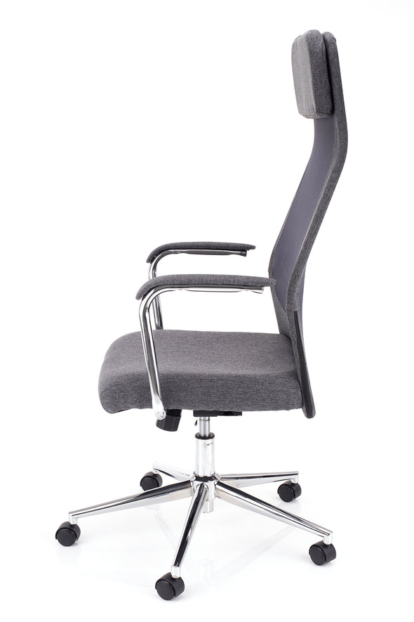 Ergonomski delovni stol simpl v temno sivi barvi z udobnim vzglavnikom tapeciranim v blago