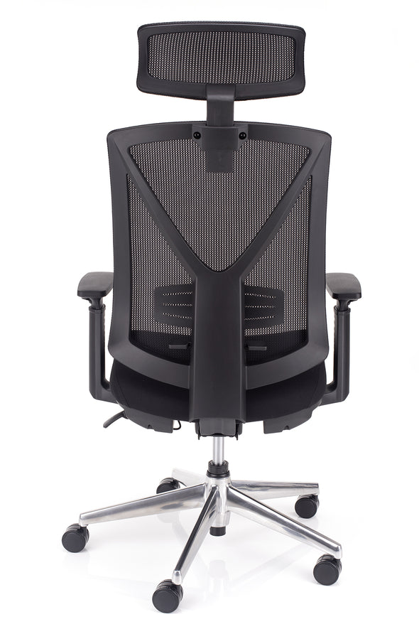 Ergonomski delovni stol baron s podporo za noge v črni barvi z naslonom v mreži in z nastavljivo ledveno podporo 