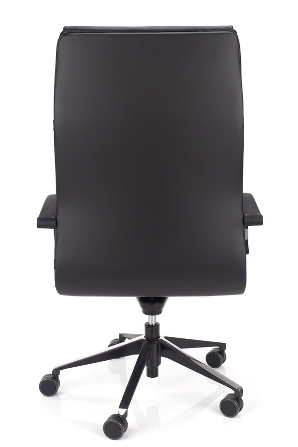Kakovosten računalniški stol comfort mpd v usnju črne barve z ergonomsko oblikovanim naslonom za udobno sedenje