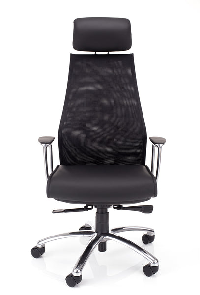 Pisarniški stol dynamic evolution v črni barvi in sedežem iz usnja z fiksnimi ročnimi opirali 