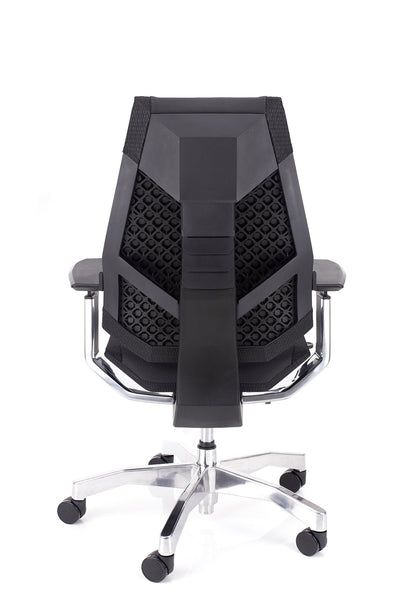 Kvalitetni računalniški stol genidia v usnju črne barve brez vzglavnika  z nastavljivo ledveno podporo