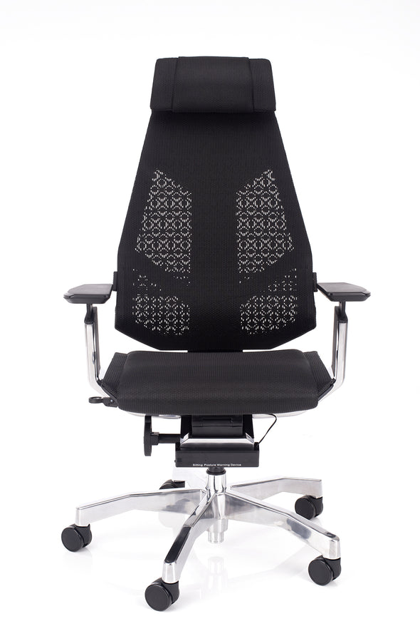 Udobni pisarniški stol genidia v mreži črne barve z mehkim sedežem 