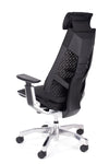 Kvalitetni pisarniški stol genidia v mreži črne barve z ergonomsko oblikovanim naslonom nastavljivim po višini