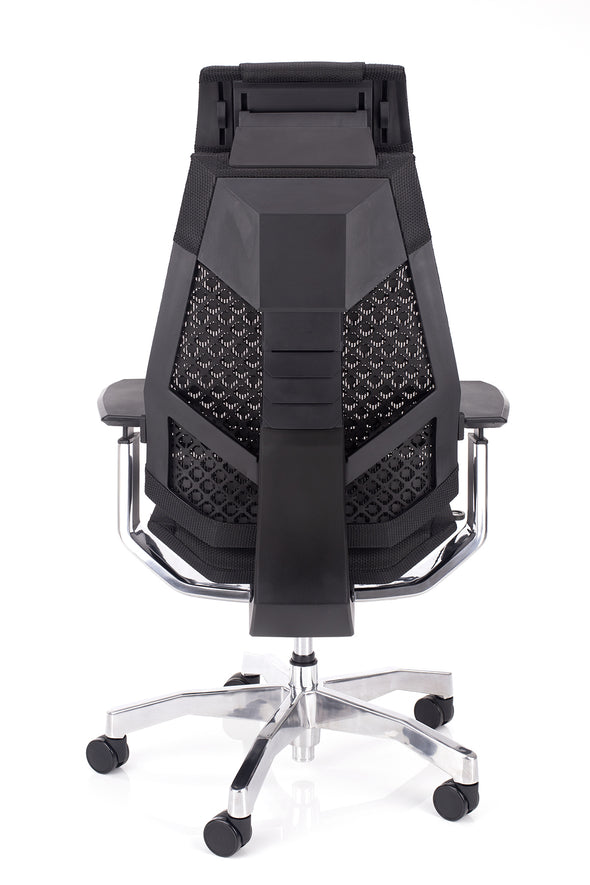 Kakovosten in udoben računalniški stol genidia v mreži črne barve z nastavljivo ledveno podporo