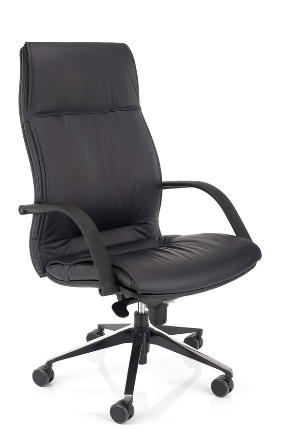 Velik udoben pisarniški stol comfort sinhron v usnju črne barve