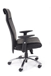 Kakovosten pisarniški stol stanley iz usnja v črni barvi z ergonomsko oblikovanimi ročnimi opirali tapecirani v črno usnje
